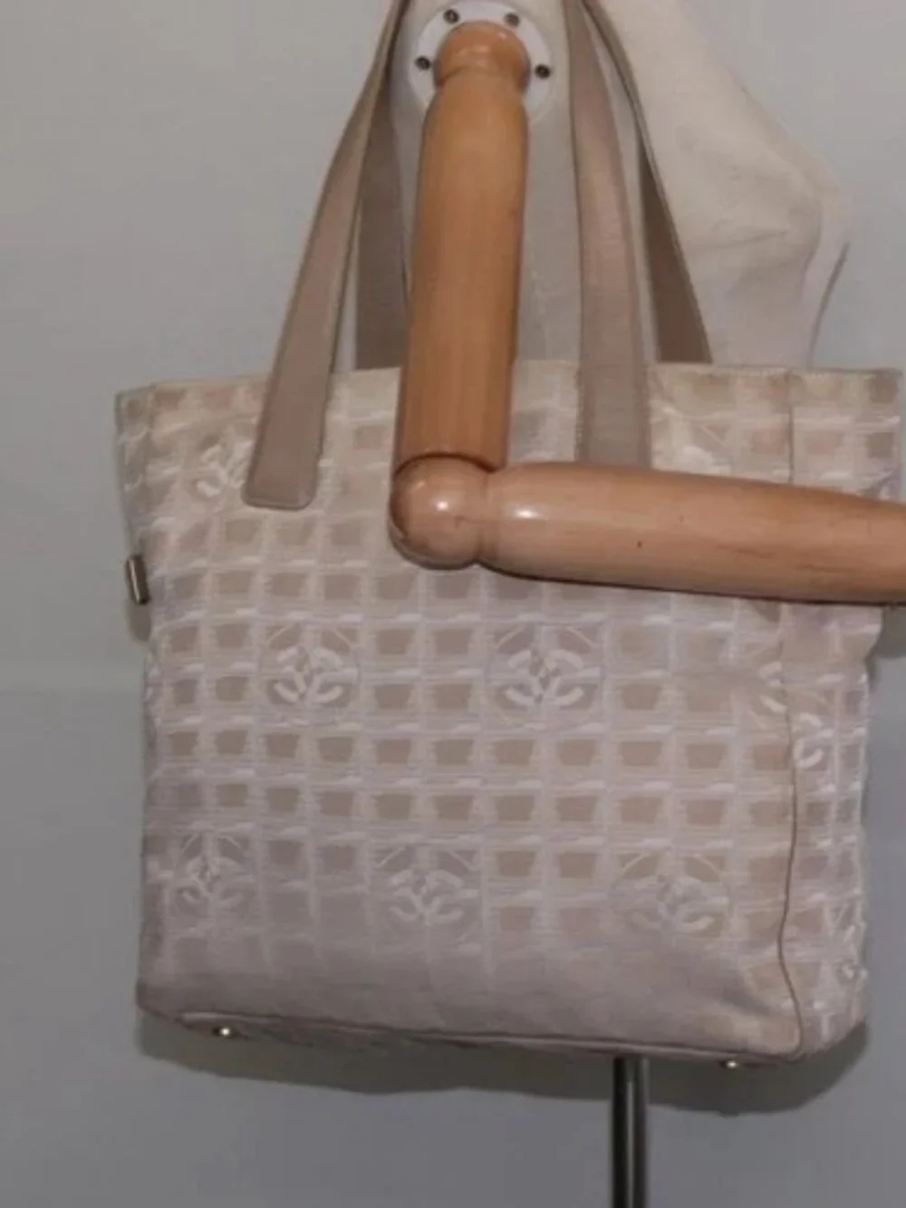 CHANEL New Travel line Tote Bag Beige Gold CC Auth 143978